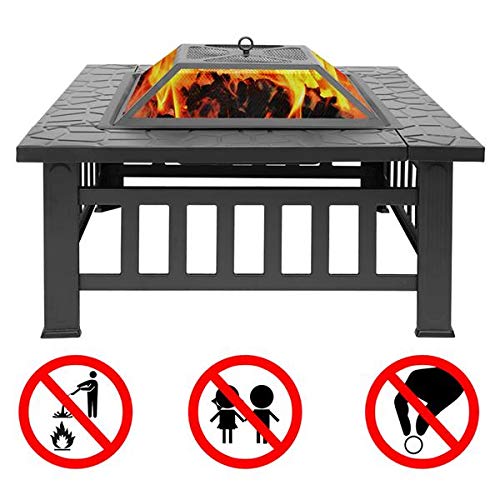 32in Wood Fire Pit with Mesh Lid and Fire Poker P30814