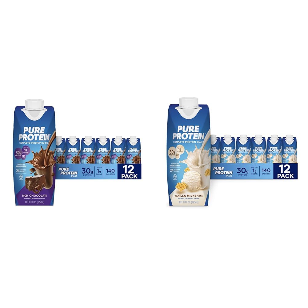 Chocolate and Vanilla Protein Shakes, 30g Protein, 11oz, 12 Pack W532933