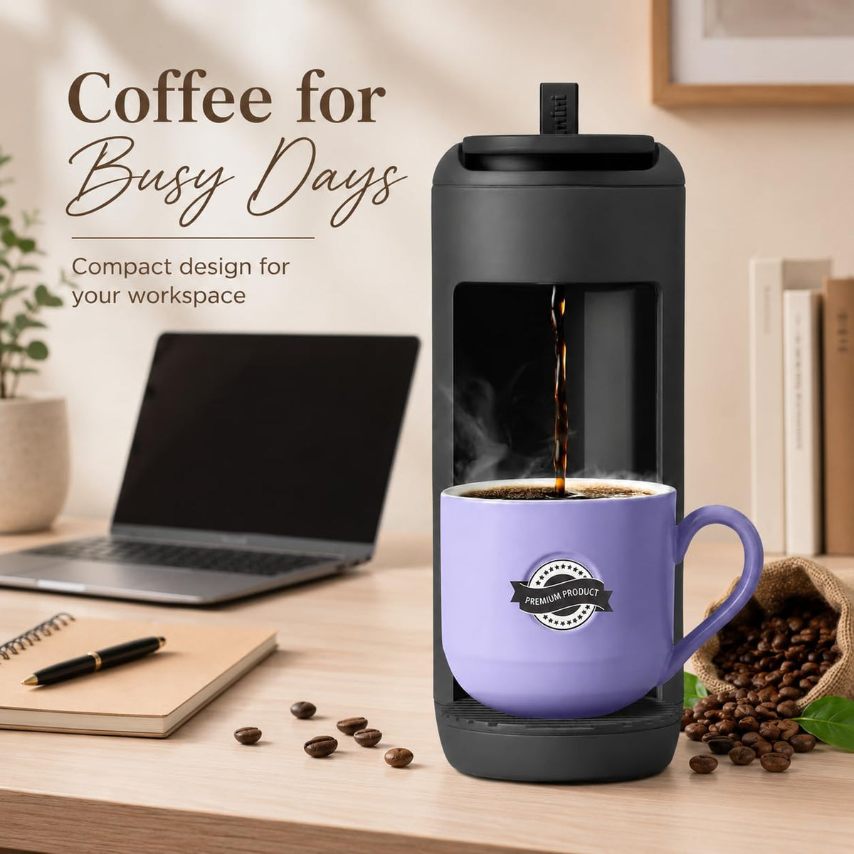 Single Serve K Cup Coffee Maker 12 oz Matte Black F3884