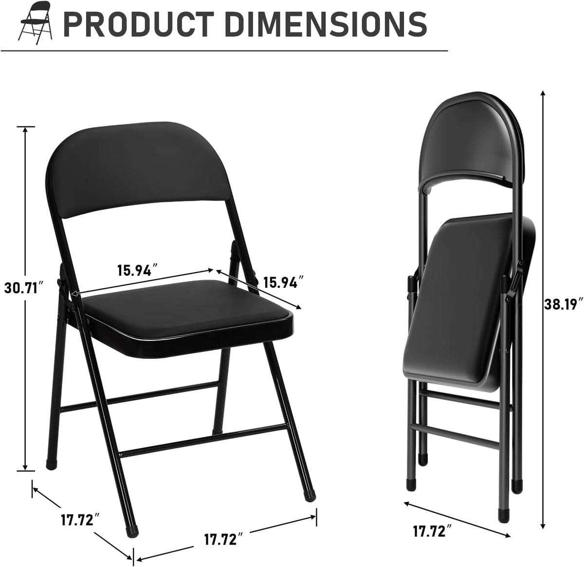 Black Folding Chairs with Padded Cushion, 10 Pack O4514