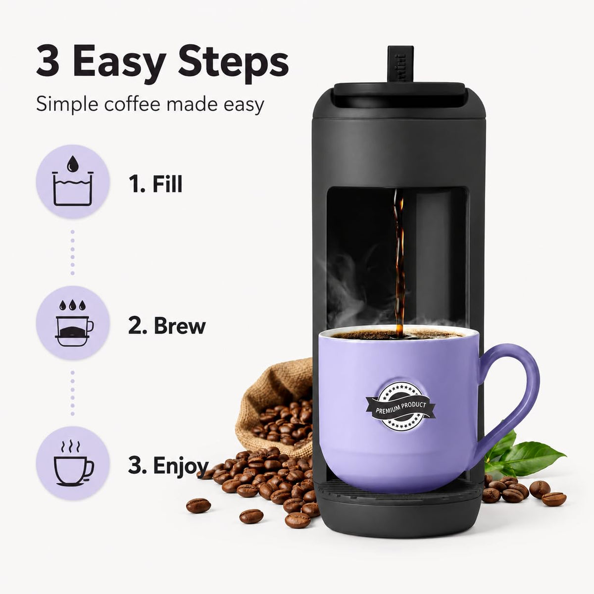 Single Serve K Cup Coffee Maker 12 oz Matte Black F3884