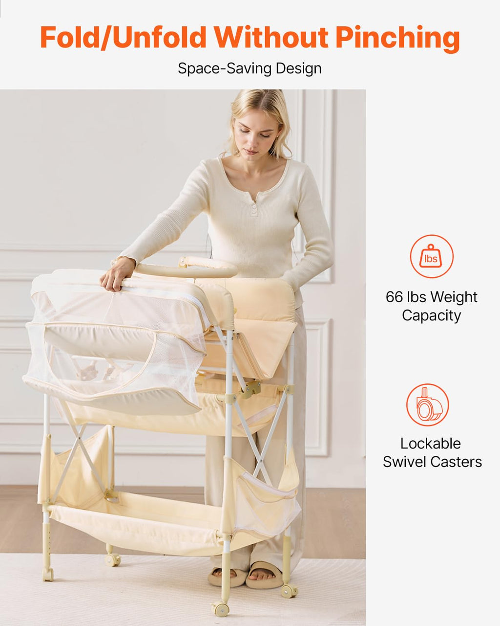 Light Beige Foldable Baby Changing Table with 2 Fabric Drawers K19018