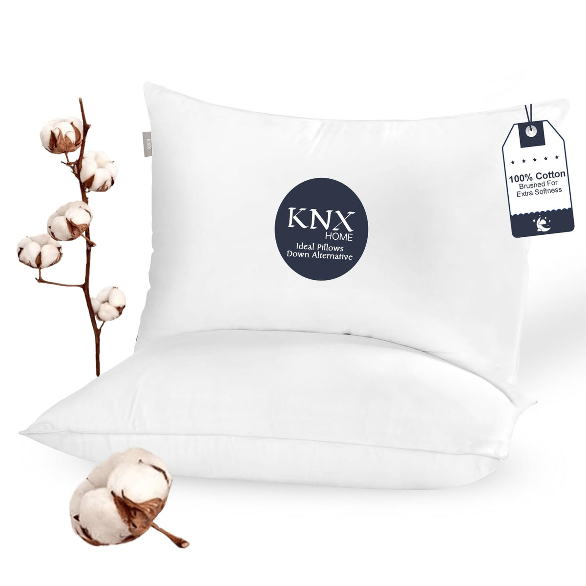 Soft Fluffy Queen Size Bed Pillows Set of 2 Cotton Cover U425526