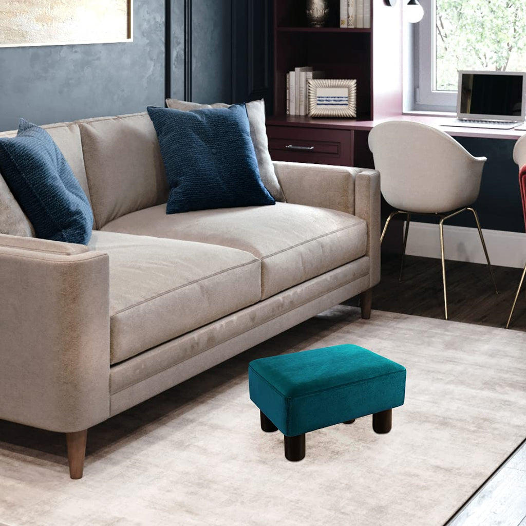 Small Teal Velvet Rectangle Foot Stool Ottoman Y25713
