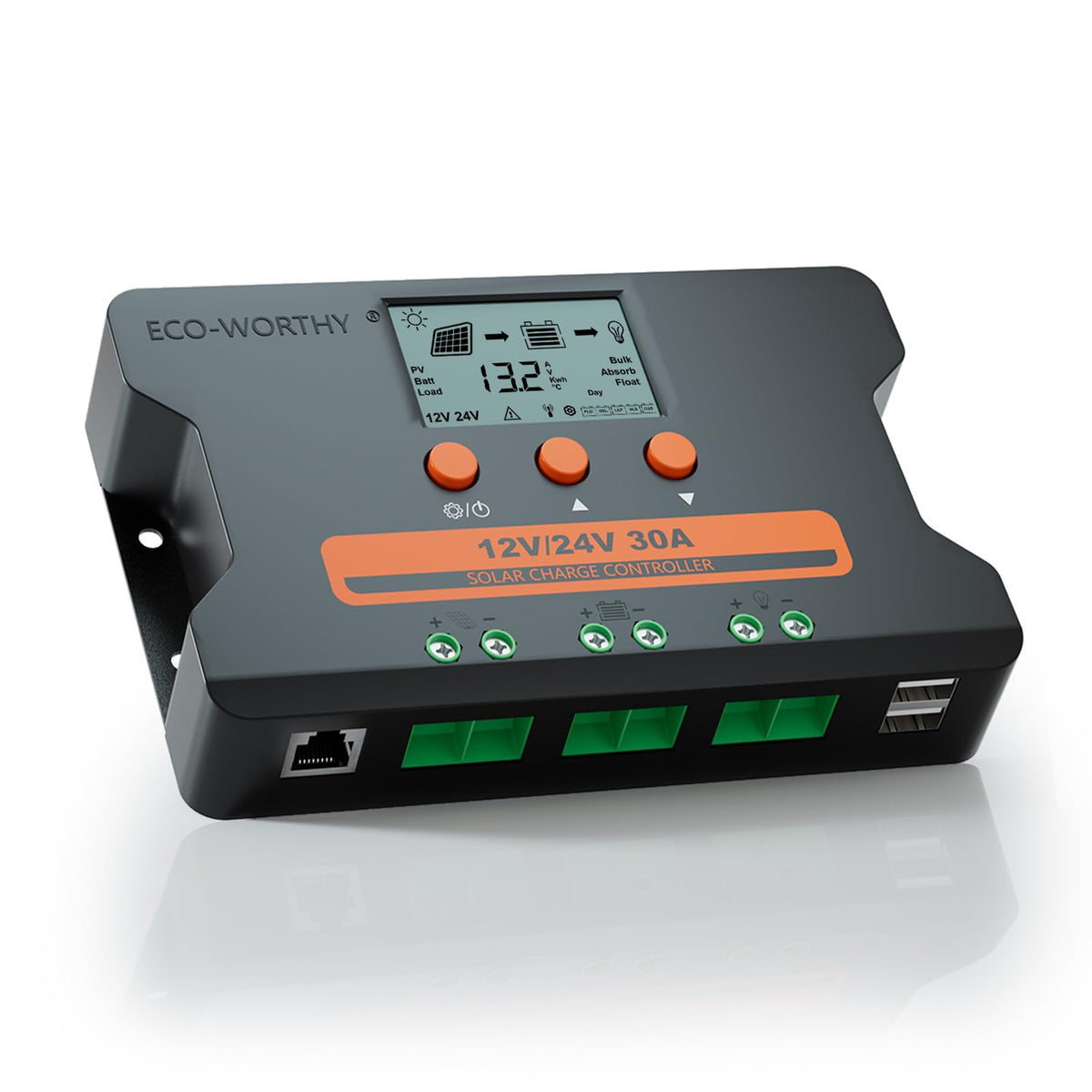 30A Solar Charge Controller Dual USB Port Auto 12V/24V PWM Y670052