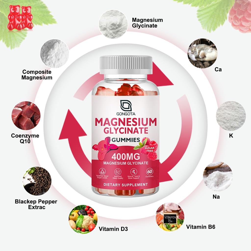 Magnesium Glycinate Gummies 400 mg with Vitamin D, B6 - 60 Gummies V299240