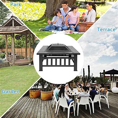32in Wood Fire Pit with Mesh Lid and Fire Poker P30814