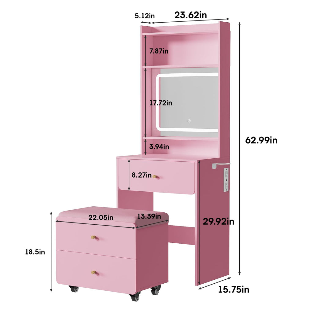 Vanity Desk with Mirror and Lighted Storage Chair T7957