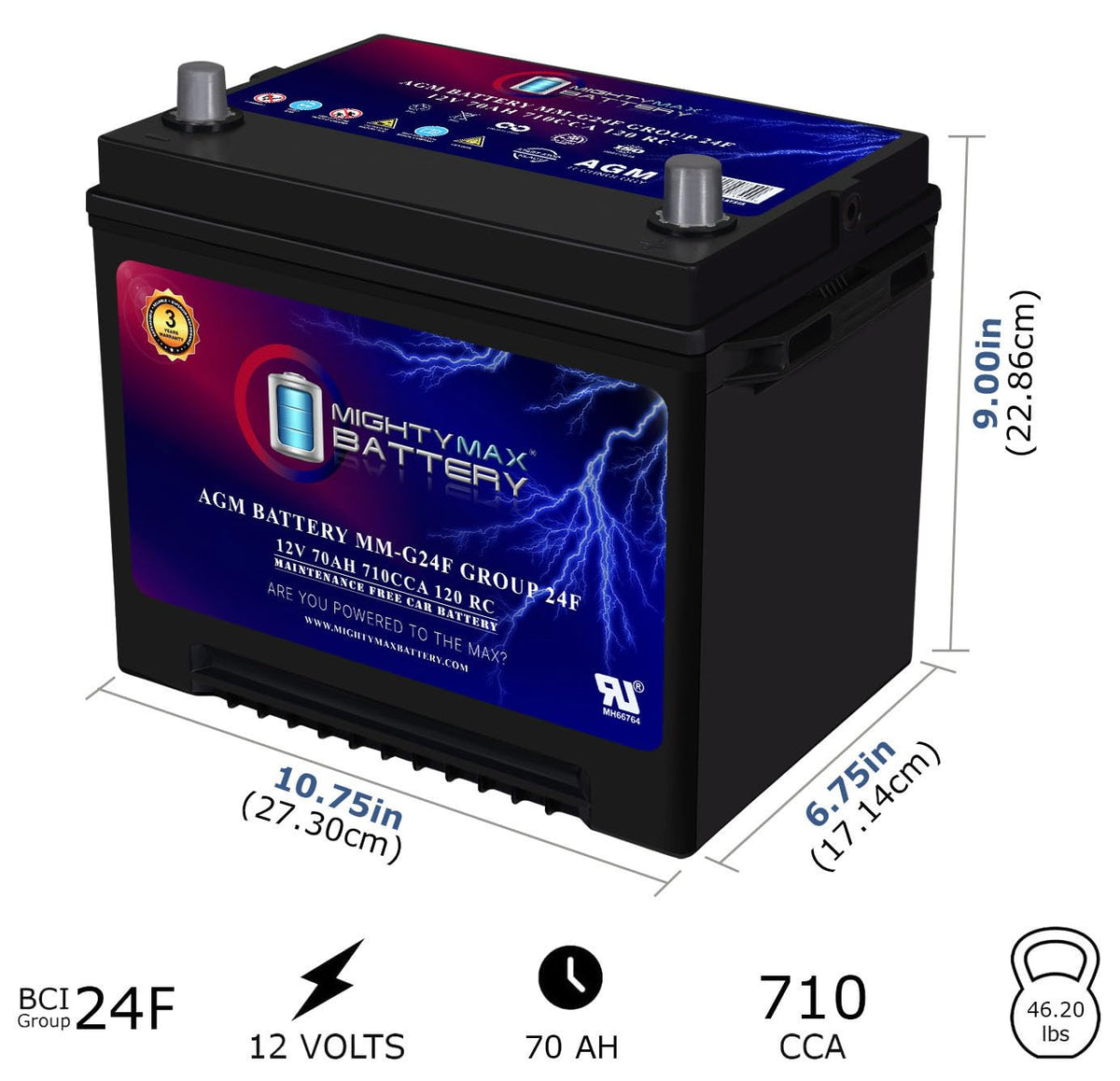 12V 70Ah AGM Replacement Battery O66290