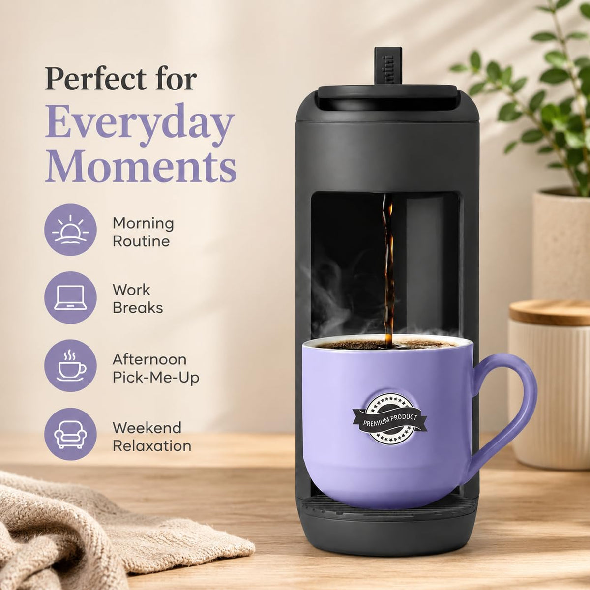 Single Serve K Cup Coffee Maker 12 oz Matte Black F3884