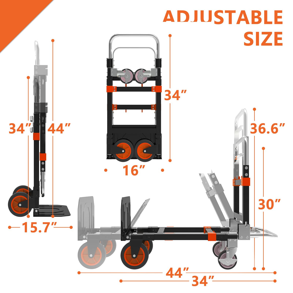 3-in-1 Folding Hand Truck, 500 lb Heavy Duty Steel Dolly W46279