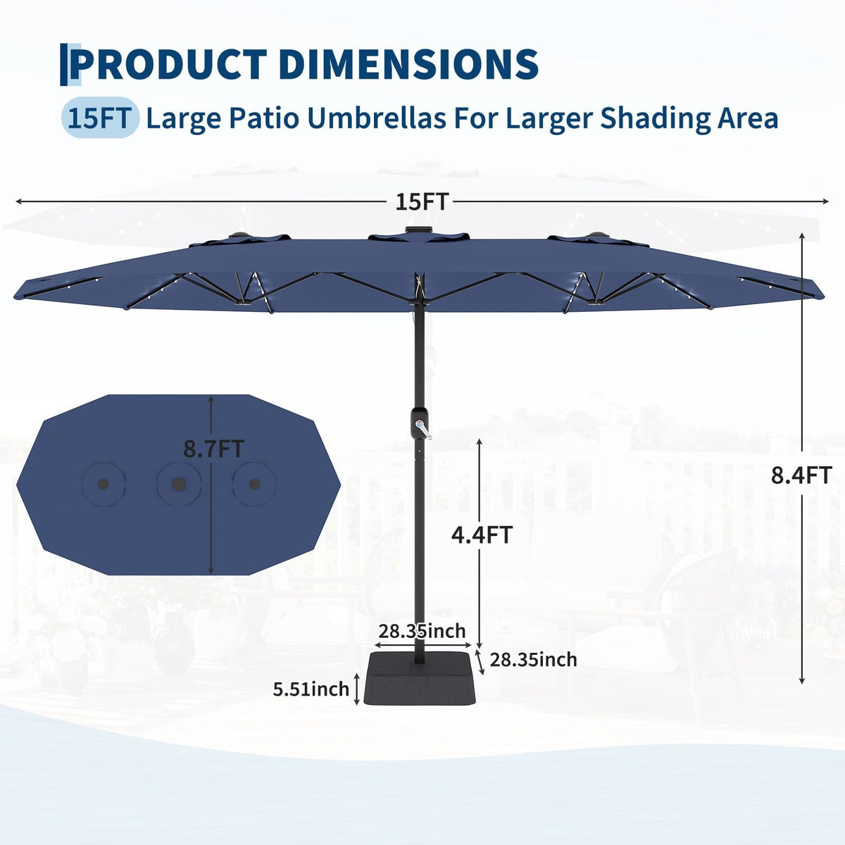 15FT Patio Umbrella with Solar Lights & Base H83677