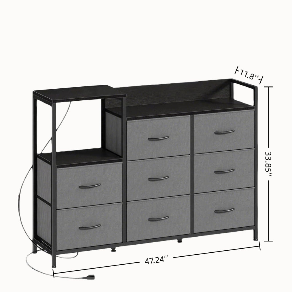 TV Stand with Charging Station, 8 Fabric Drawers Dresser Q2379