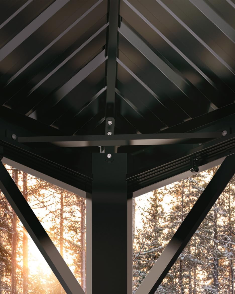 Hardtop Gazebo 12x16 ft with Double Metal Roof, Net, and Curtain Z31238