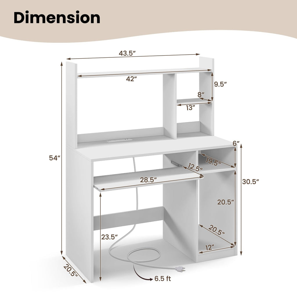 White Computer Desk with Hutch N7576