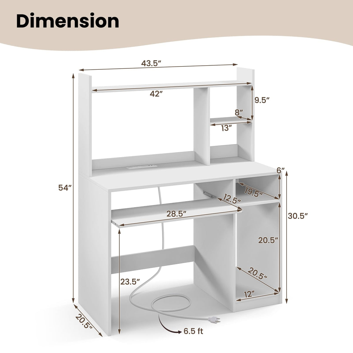White Computer Desk with Hutch N7576