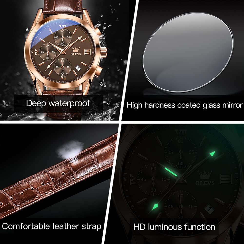 Mens Leather Quartz Brown Wrist Watch Z7145