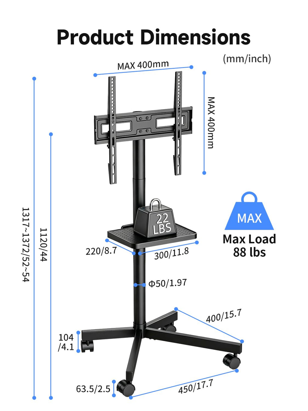 Height Adjustable Rolling TV Stand M820963