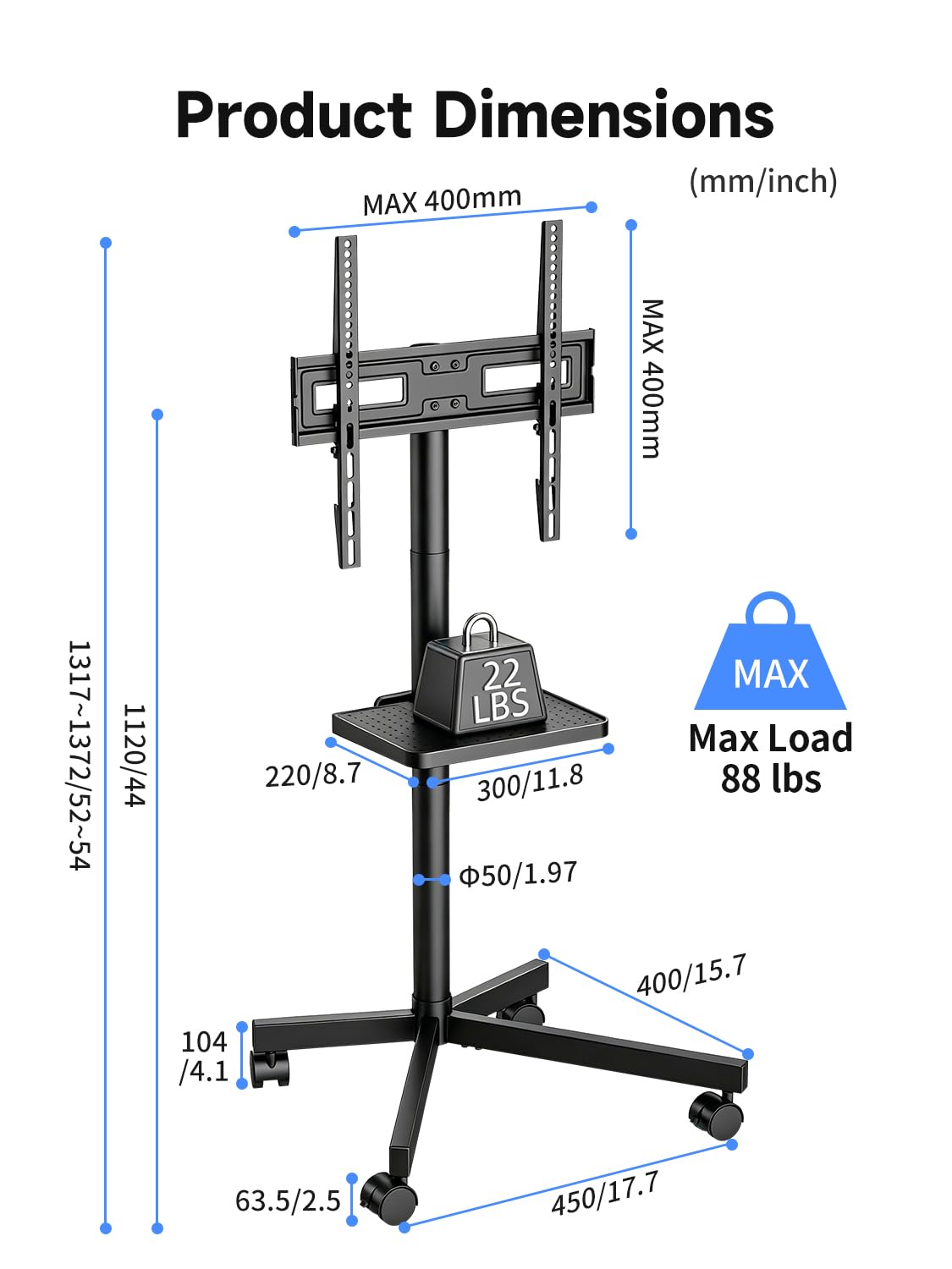 Height Adjustable Rolling TV Stand M820963