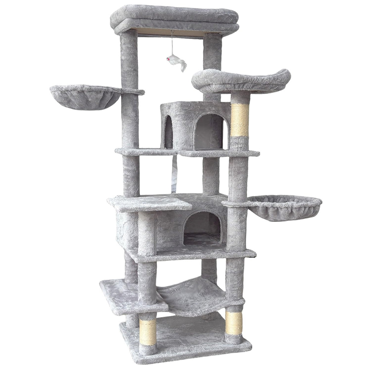 68 Inches Tall Multi-Level Cat Tree with Hammock and Light Gray C421608