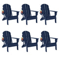 Folding Adirondack Chairs Set of 6, All-Weather Resistant HDPE Patio Chairs with Cup Holder, Navy Blue M883