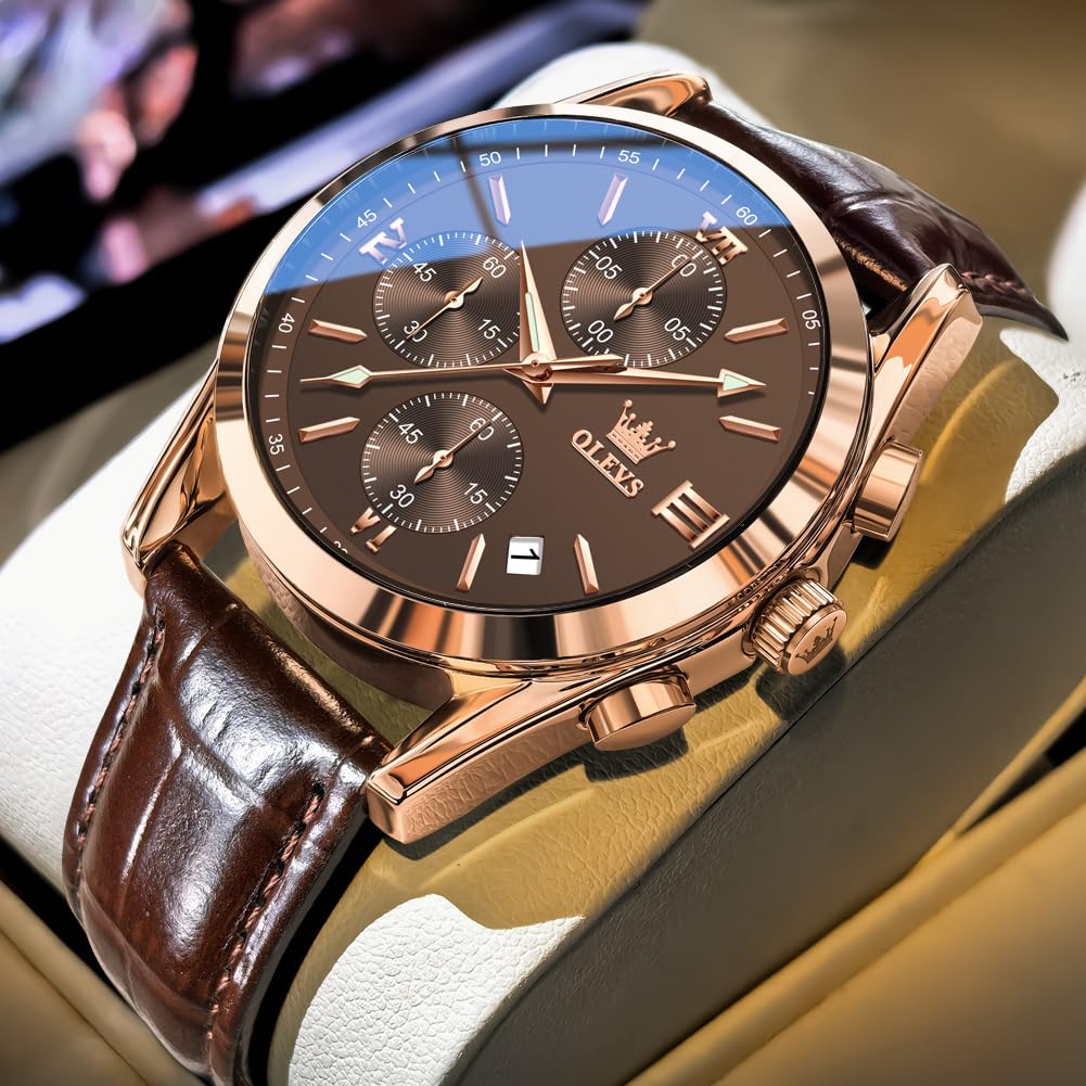 Mens Leather Quartz Brown Wrist Watch Z7145