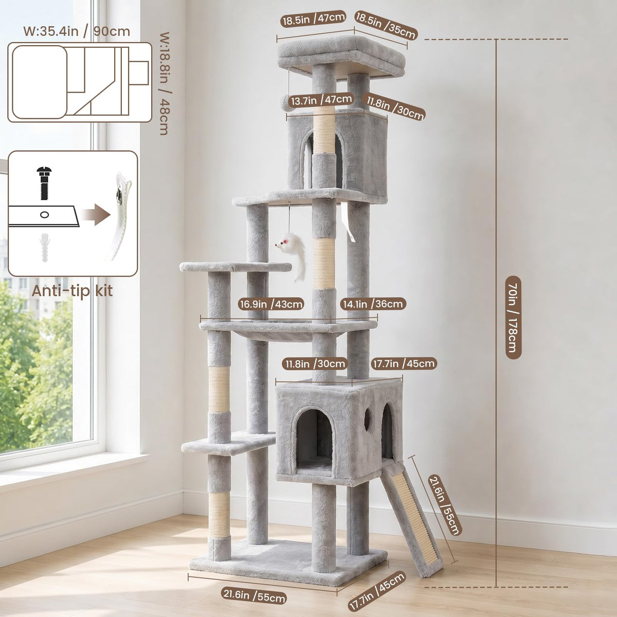 70 Inches Cat Tree with Ladder S663080
