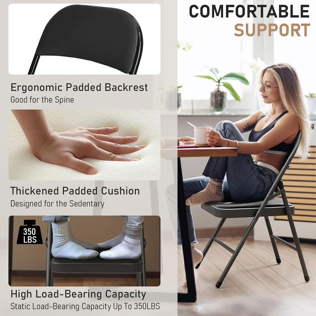 Black Folding Chairs with Padded Cushion, 10 Pack O4514