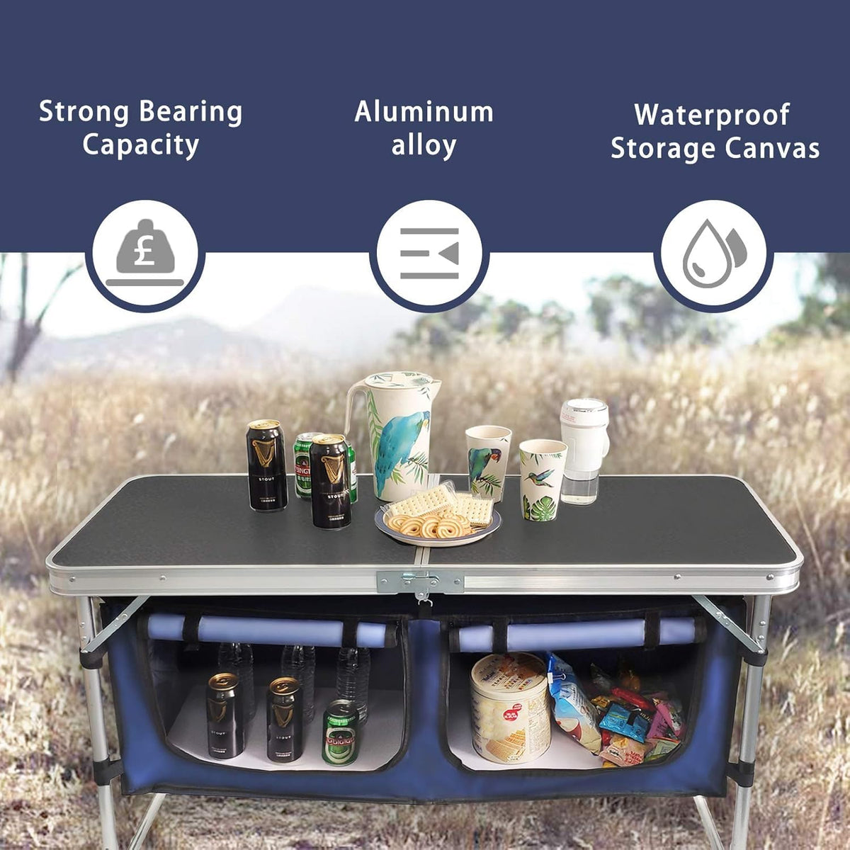 Folding Aluminum Camping Table with Storage Compartment L55713