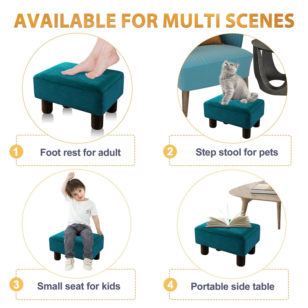 Small Teal Velvet Rectangle Foot Stool Ottoman Y25713