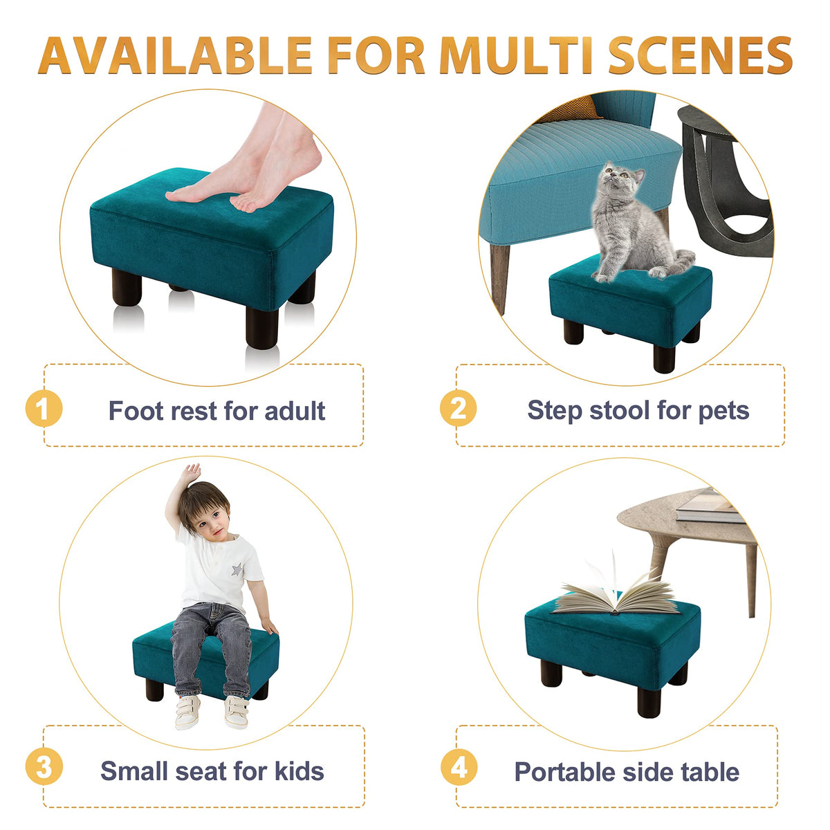 Small Teal Velvet Rectangle Foot Stool Ottoman Y25713