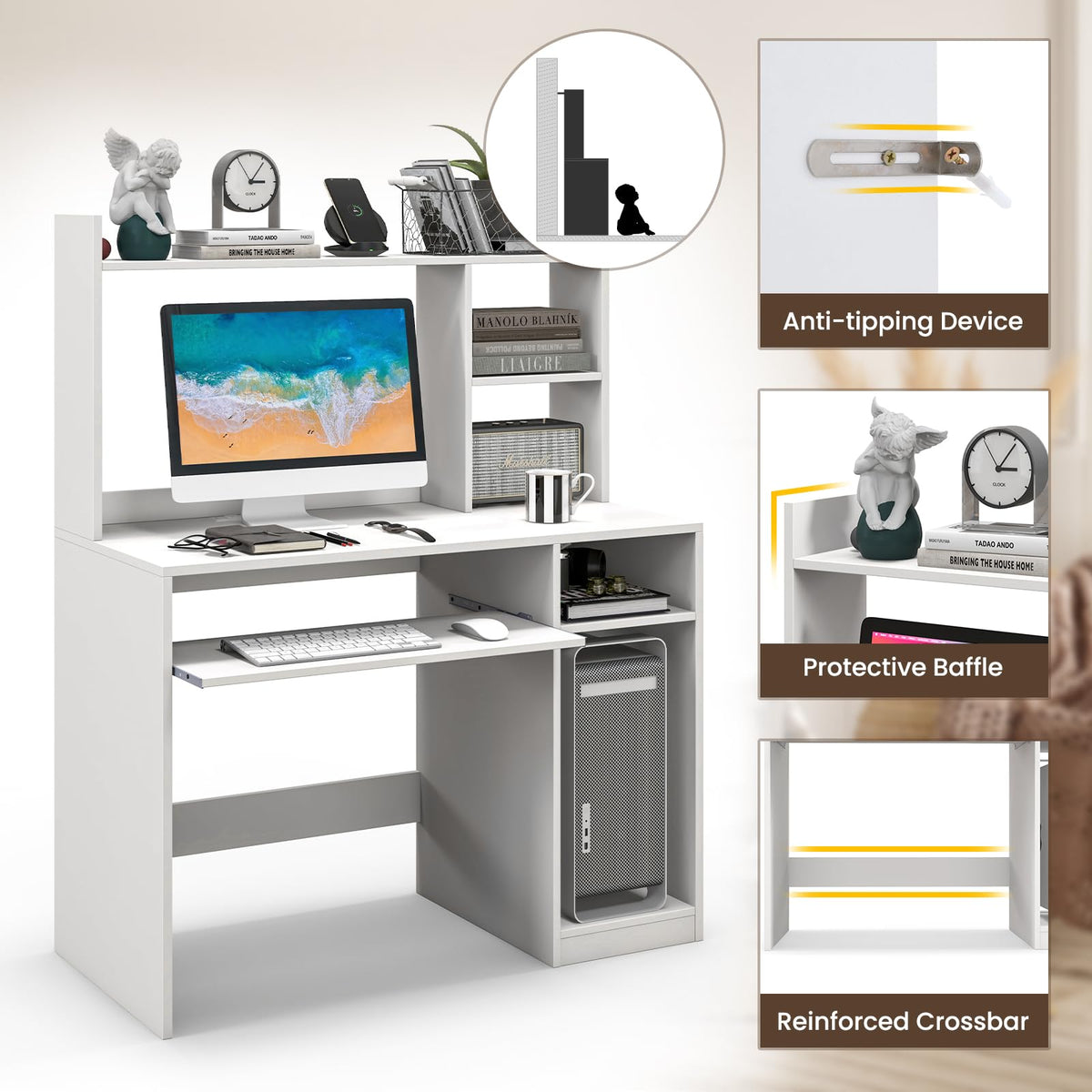 White Computer Desk with Hutch N7576