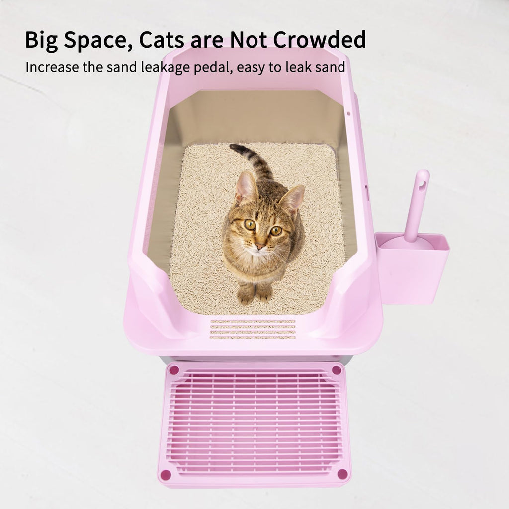 Open Cat Litter Box Stainless Steel High Walls with Scoop K4974
