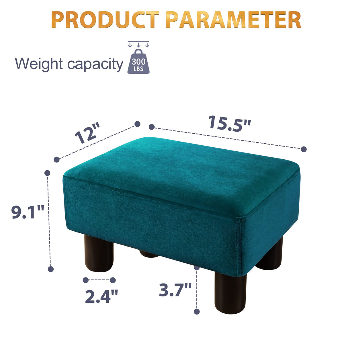 Small Teal Velvet Rectangle Foot Stool Ottoman Y25713