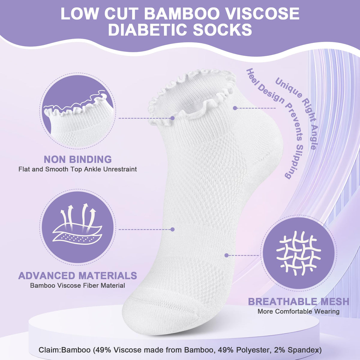 6 Pairs Low Cut Non Binding Ankle Socks O6510