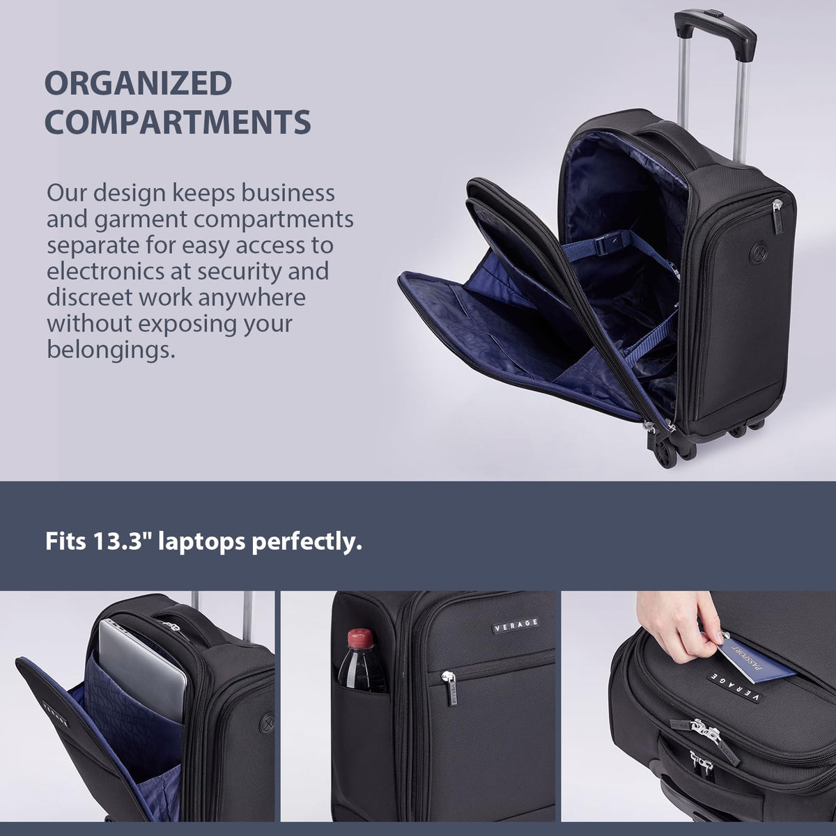 Black 14.5-Inch Spinner Underseat Carry On Luggage E869