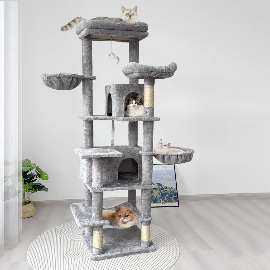68 Inches Tall Multi-Level Cat Tree with Hammock and Light Gray C421608