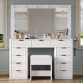 47" White Vanity Desk with 3-Color LED Mirror & 11 Drawers Z757289
