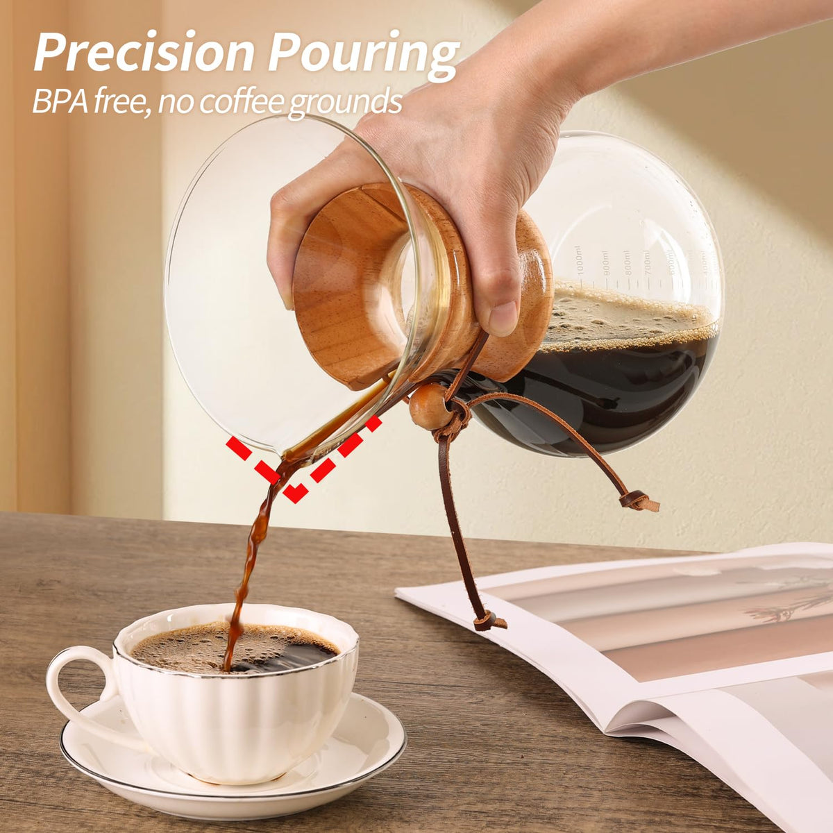34 OZ Borosilicate Glass Pour Over Coffee Maker with Reusable Stainless Steel Filter F81312