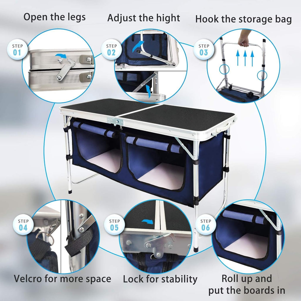 Folding Aluminum Camping Table with Storage Compartment L55713