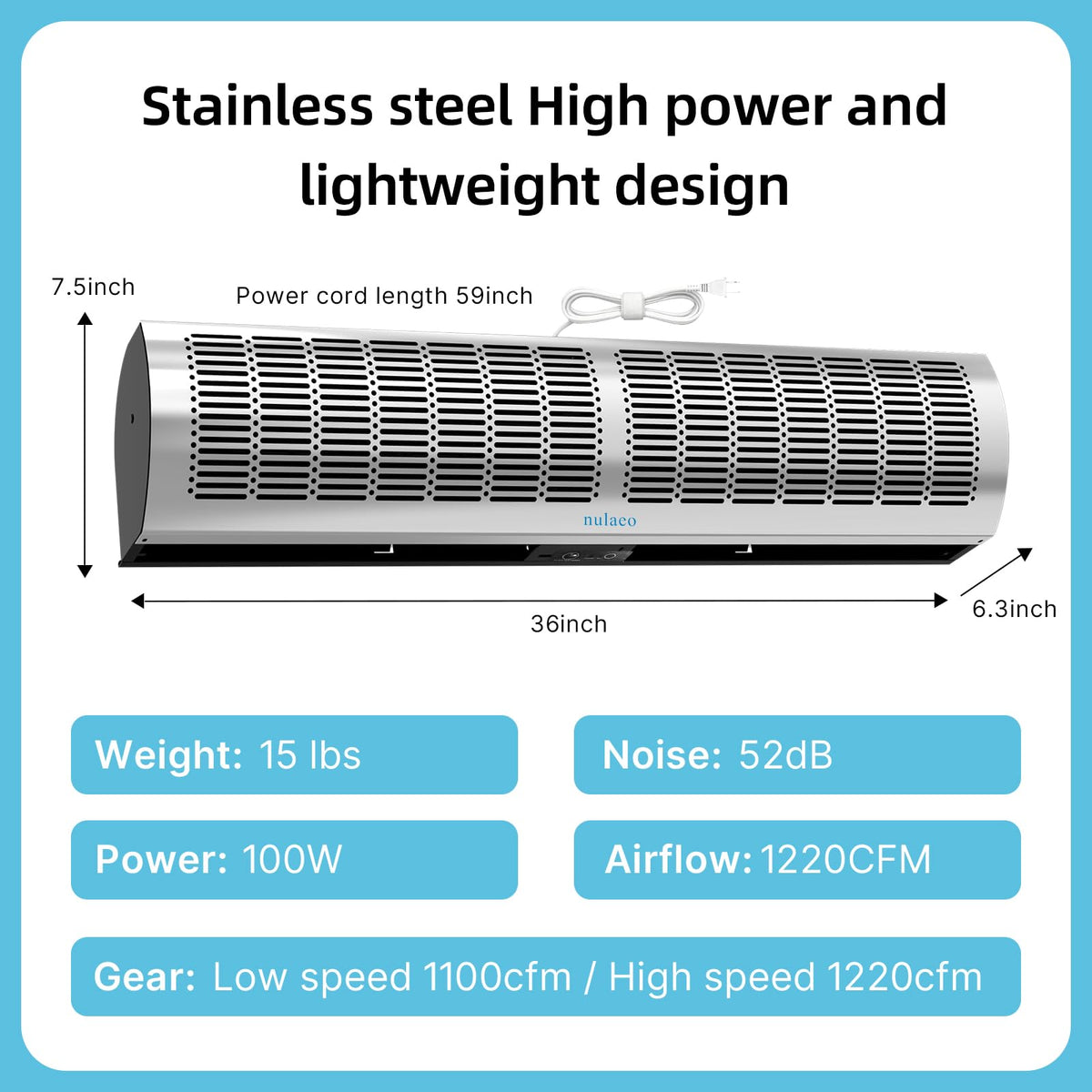 36'' Stainless Steel Wall-Mounted 2-Speed Air Curtain U90737