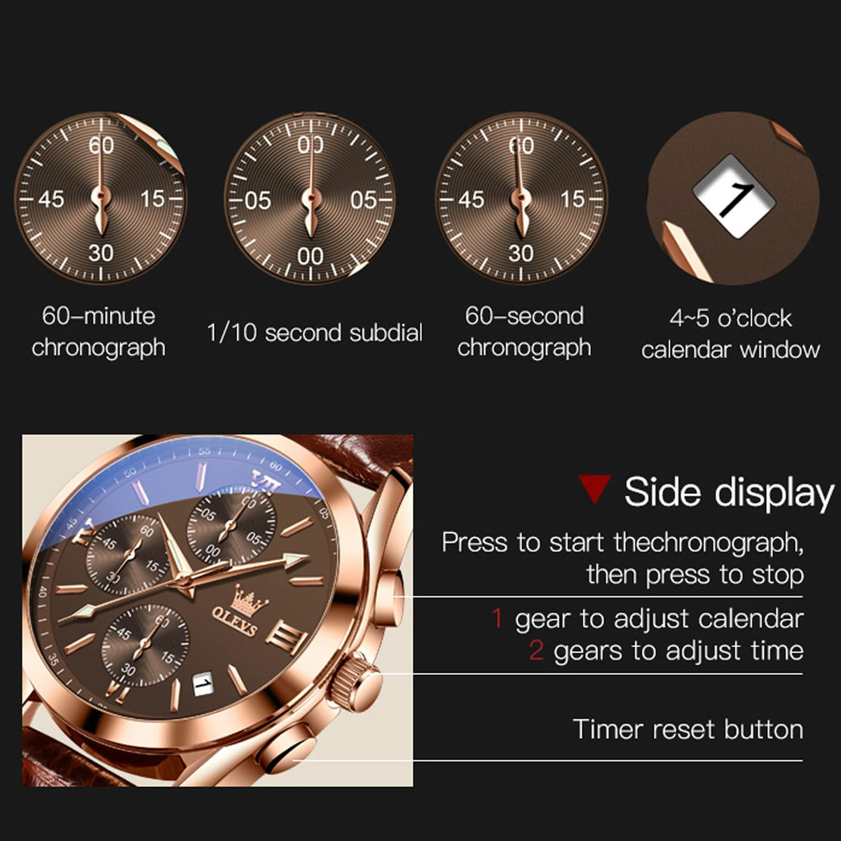 Mens Leather Quartz Brown Wrist Watch Z7145