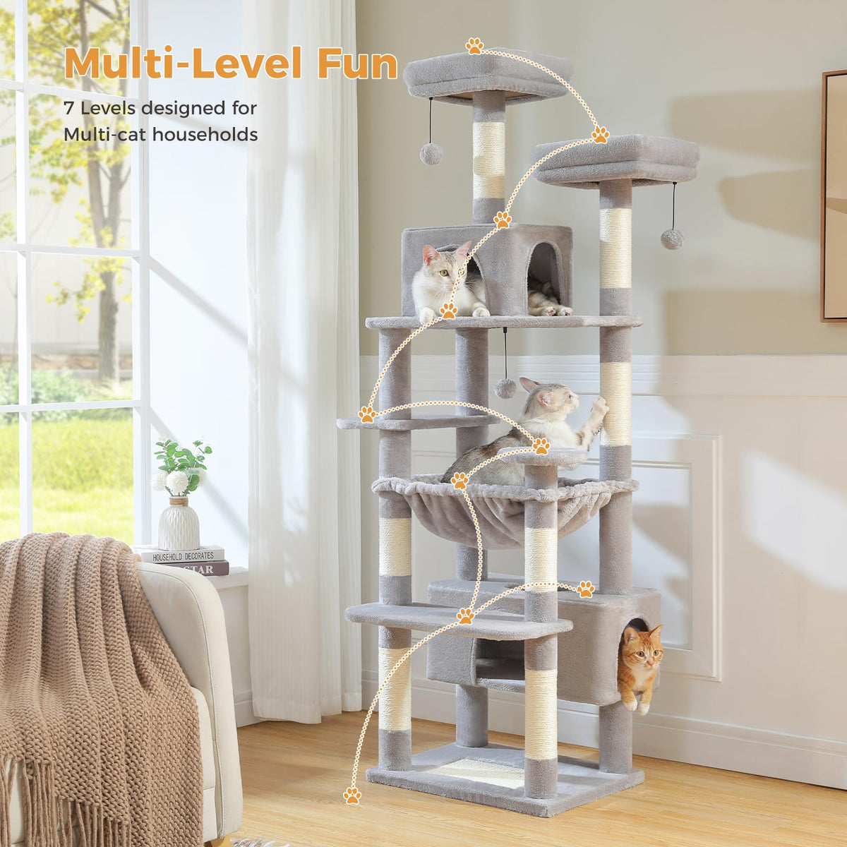 72" Cat Tree with Hammock & Condos O2875