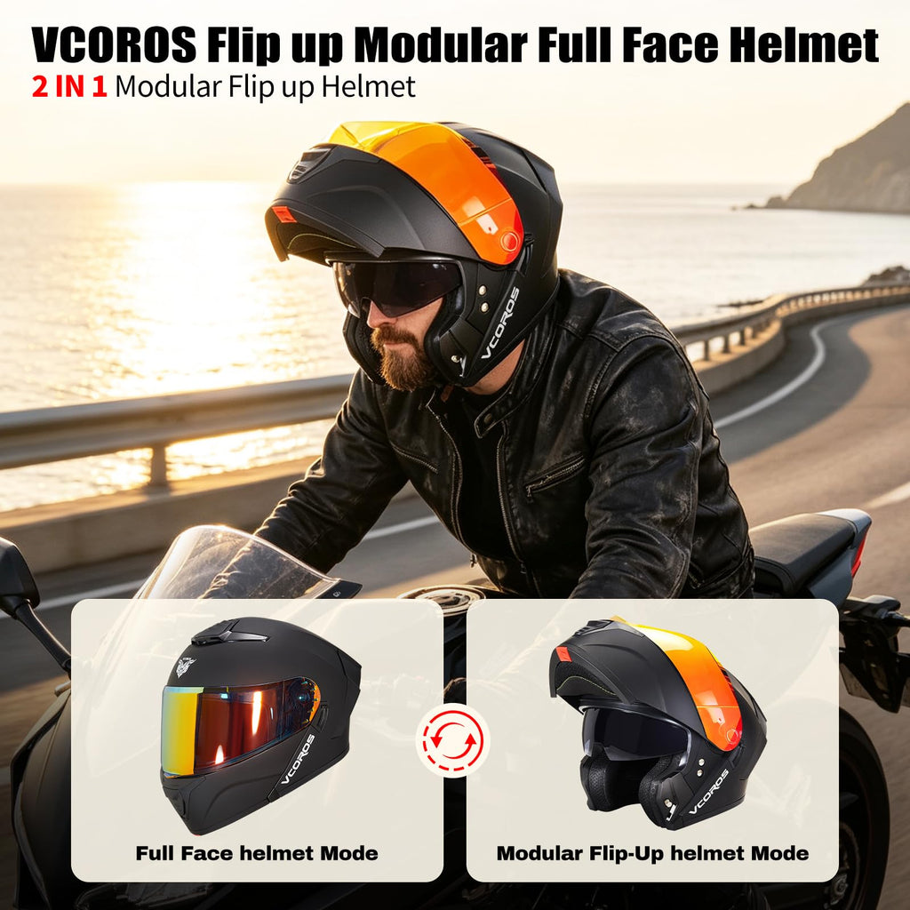 Flip Up Modular Motorcycle Helmet Dual Visor B4860
