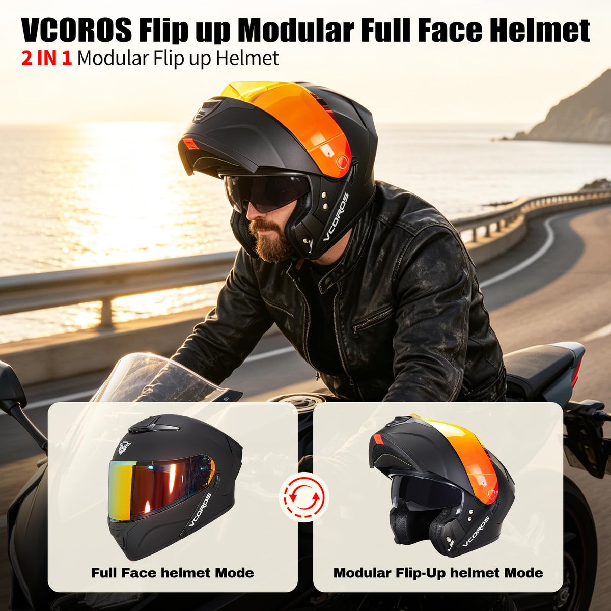 Flip Up Modular Motorcycle Helmet Dual Visor B4860