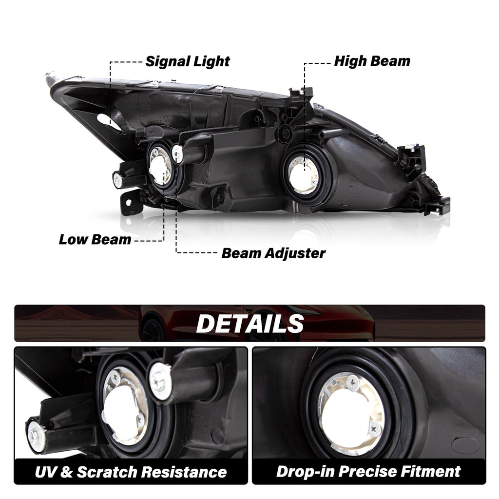 Black Headlight Assembly Set Driver & Passenger Side U7545