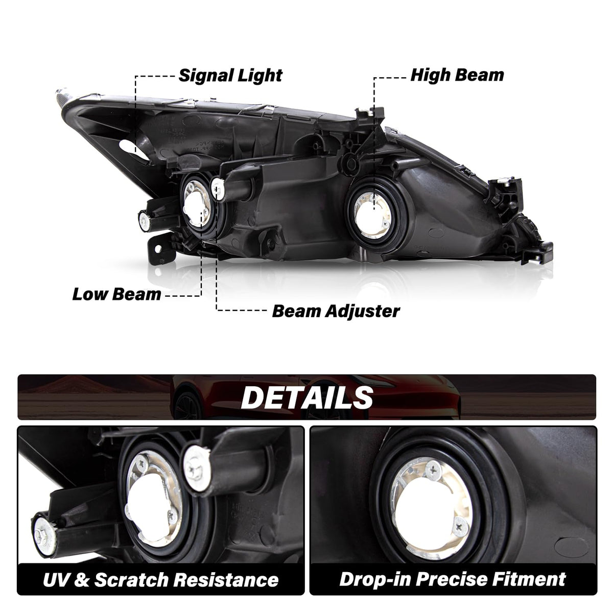 Black Headlight Assembly Set Driver & Passenger Side U7545