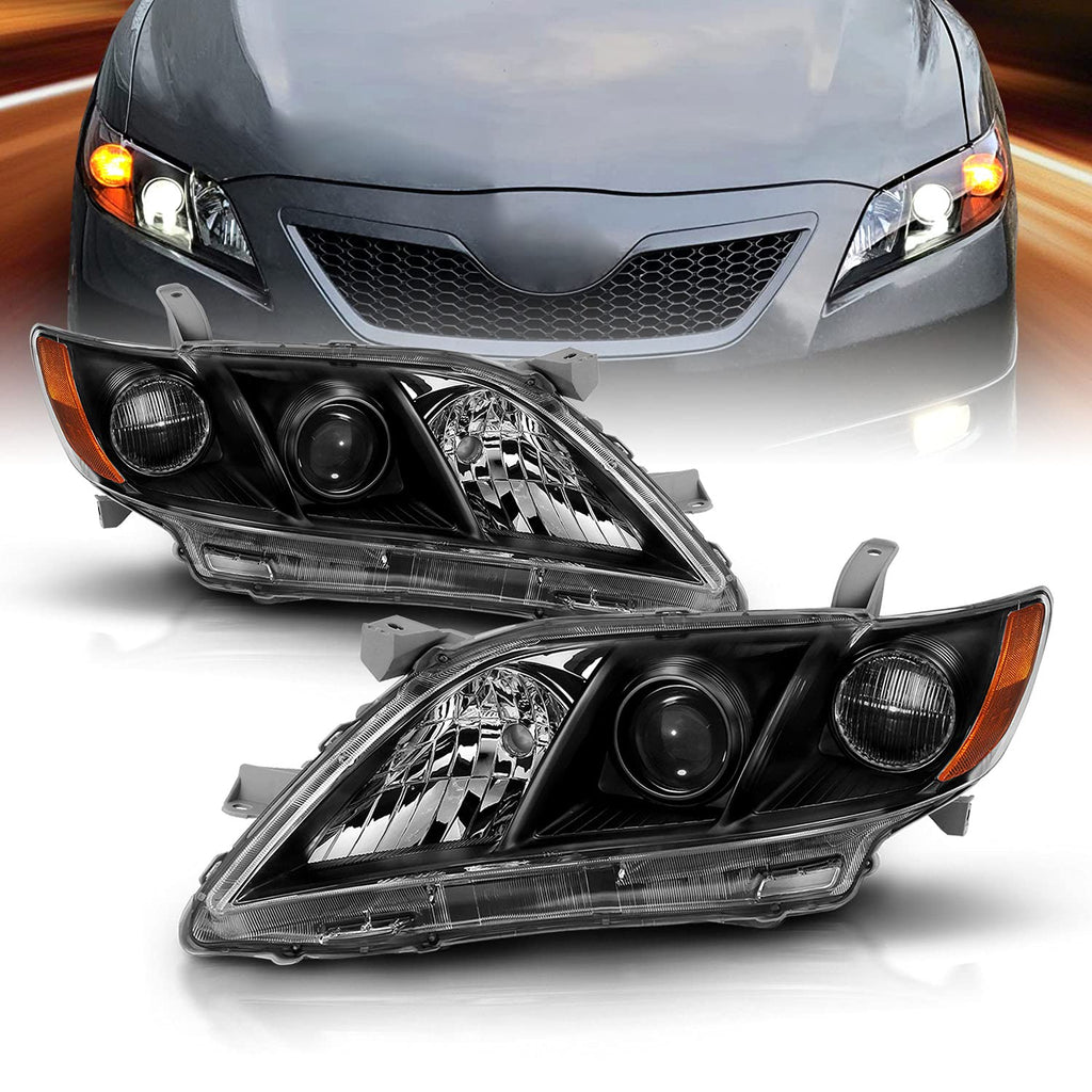 2007-2009 Toyota Camry Black Projector Headlight Assembly Pair E406