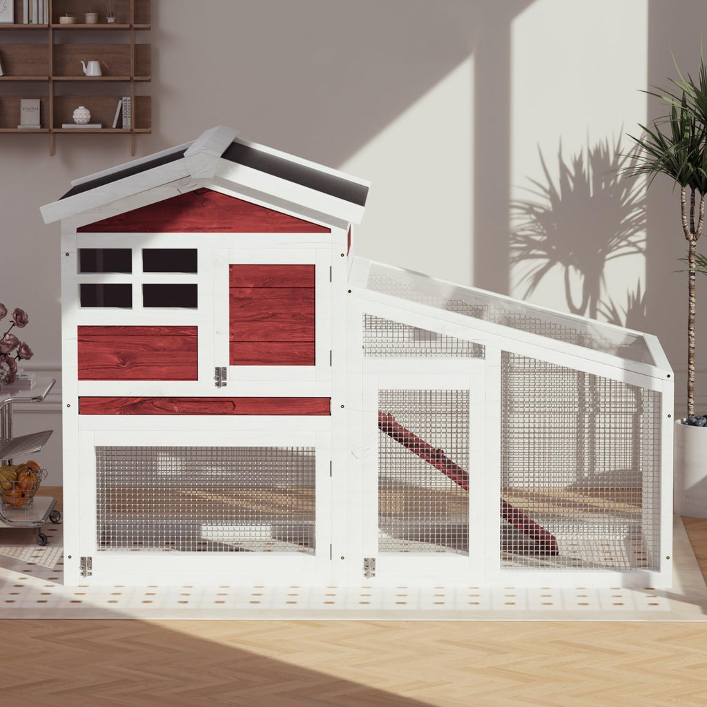 54" 2-Tier Wooden Rabbit Hutch with Run C468