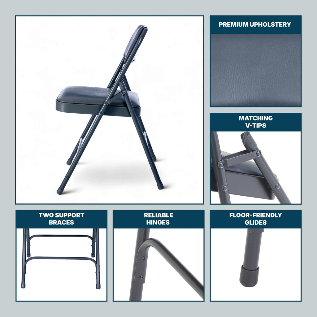 Blue Vinyl Cushioned Folding Chairs with Steel Frame, 4-Pack N32175
